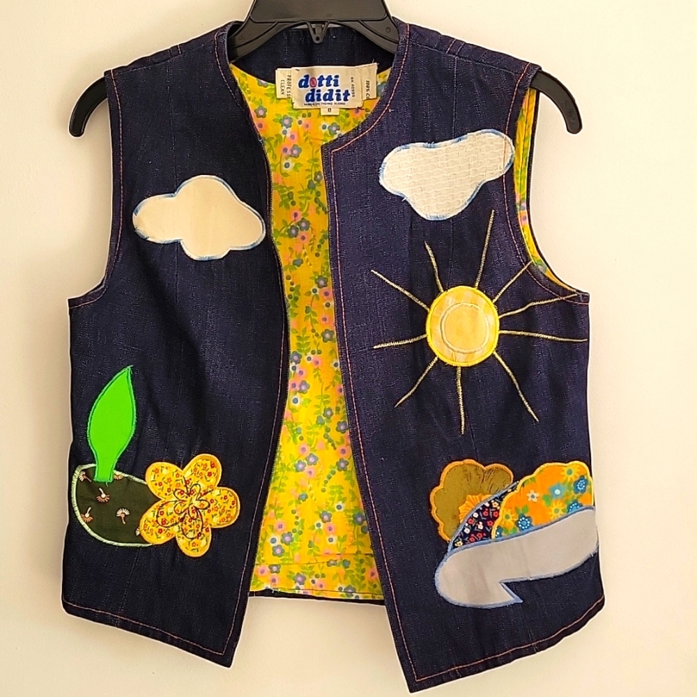 1970's Dotti Didit Denim Vest with Applique Patchwork Sz 8